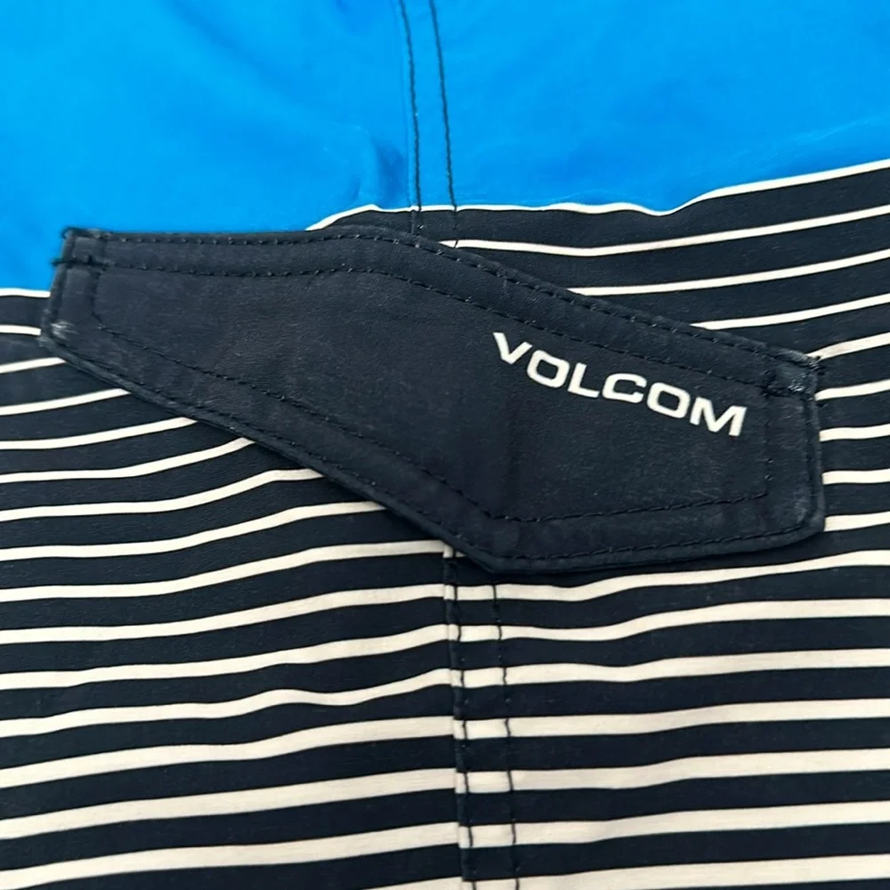 Volcom Boys Blue and Navy Striped Swim Trunks